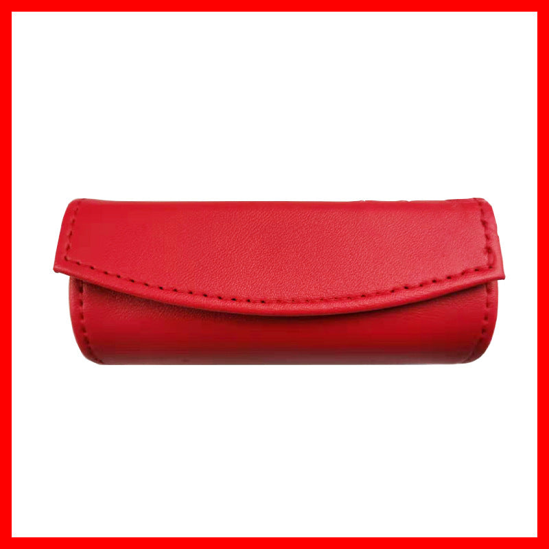 PU Leather Magnetic Buckle Makeup Bag Handle Bag Lipstick Storage Pouch W/Square Mirror