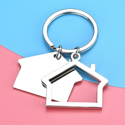Double House Shaped Metal Keychain