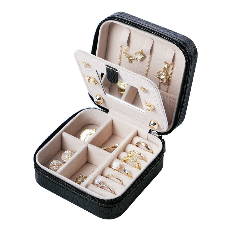 PU Jewelry Box Travel Mirror Jewelry Case Gift Boxes Pendant Box