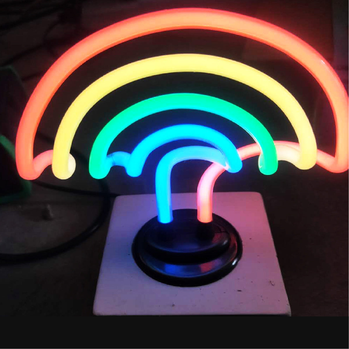 Rainbow Neon Sign Custom Shape Tabletop Neon Sign Glass Tube Neon Light w/ Base