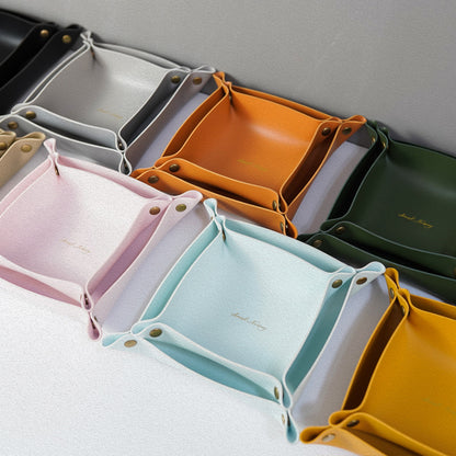6.7'' x 6.7'' Foldable PVC Leather Desk Sundries Storage Tray