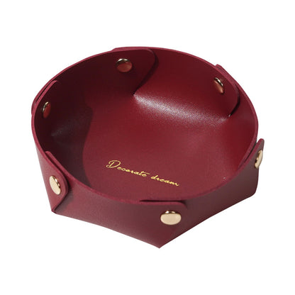 6.89'' Dia Foldable PU Leather Desk Sundries Storage Tray