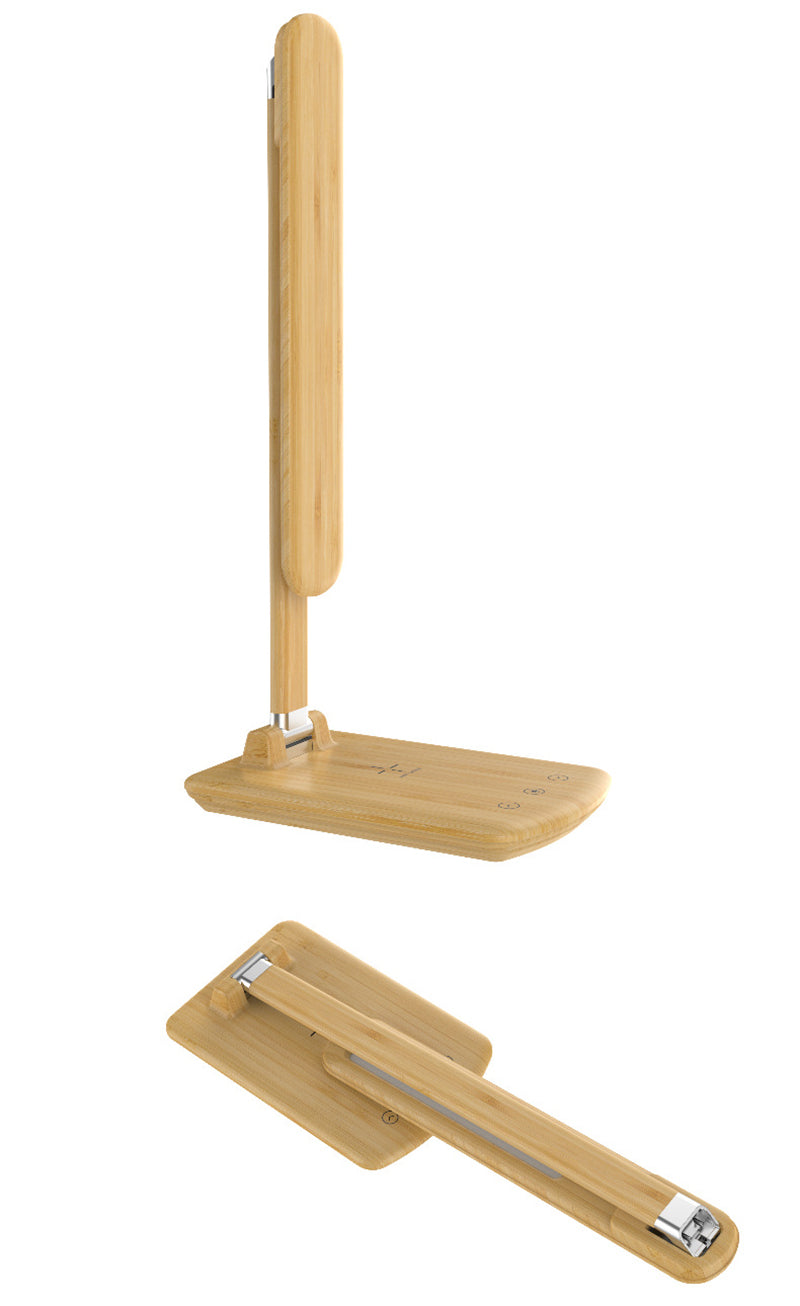 Imitation Bamboo Dimmable Desk Lamp Wireless Charger Foldable Night Light For Home Office