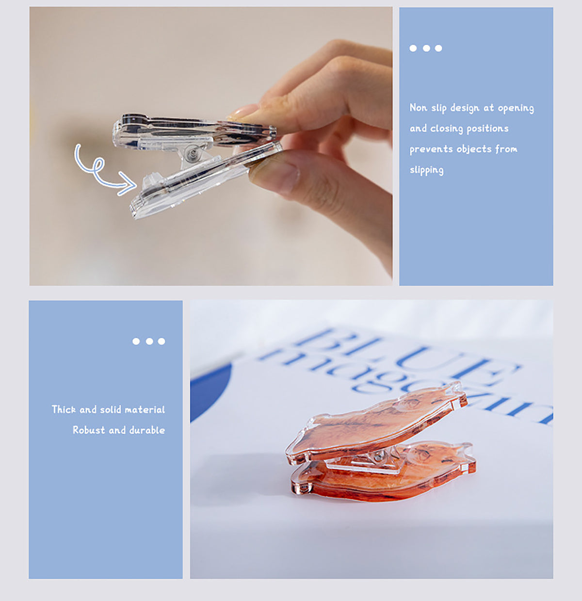 Transparent Cute Acrylic Album Memo Clip Bag Binder Sealing Clip Food Bag Clamp - Two Sides Imprint