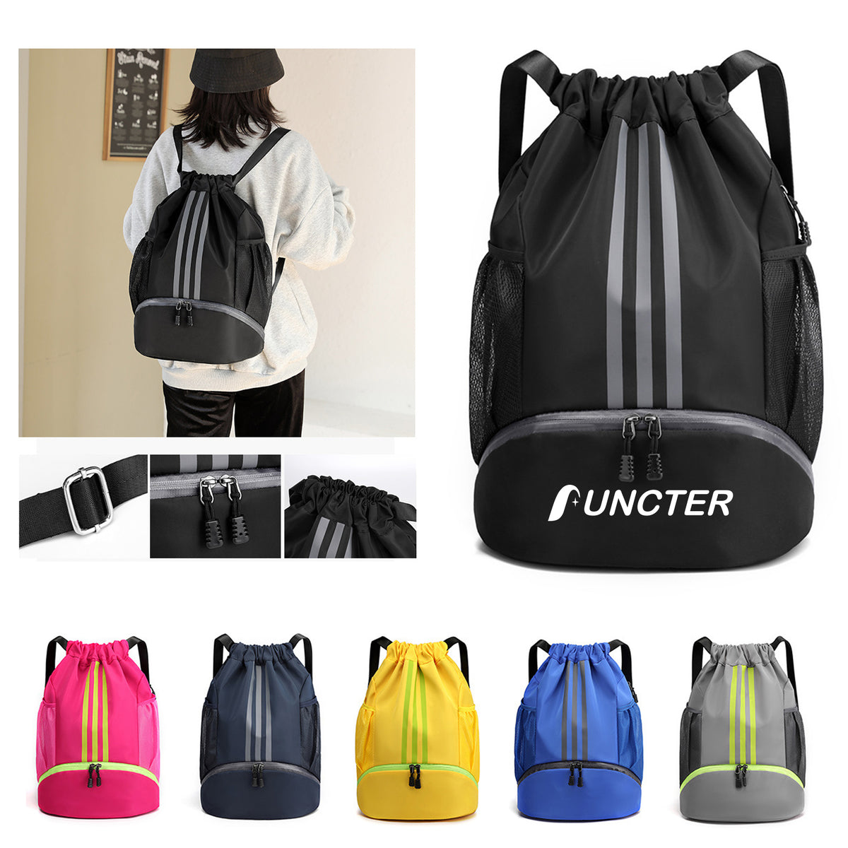 13 x 19" Waterproof Drawstring Backpack with Shoes Compartment, Large Capacity Sports Training Bag