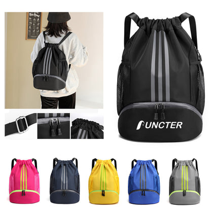13 x 19" Waterproof Drawstring Backpack with Shoes Compartment, Large Capacity Sports Training Bag
