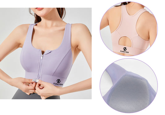 Women's Yoga Sports Bra Zipper Bra Pilates Clothing Strappy Bralette Bra Running Vest Athletic Shirt