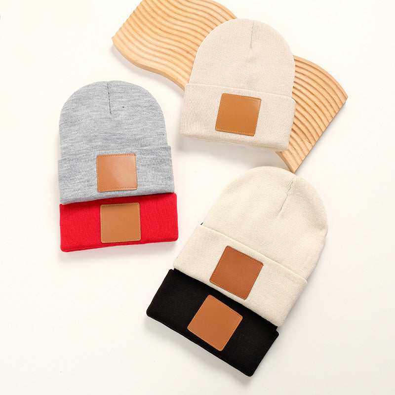 Leather Knit Cuffed Beanie Hat