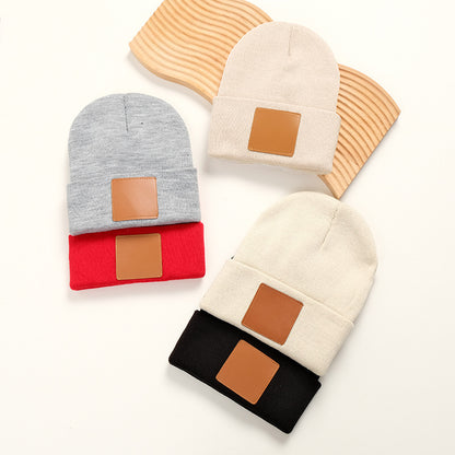Leather Knit Cuffed Beanie Hat