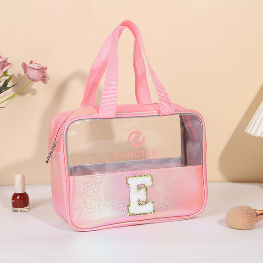 Waterproof Letter E Cosmetic Bag Toiletry Bag W/Webbing Handle