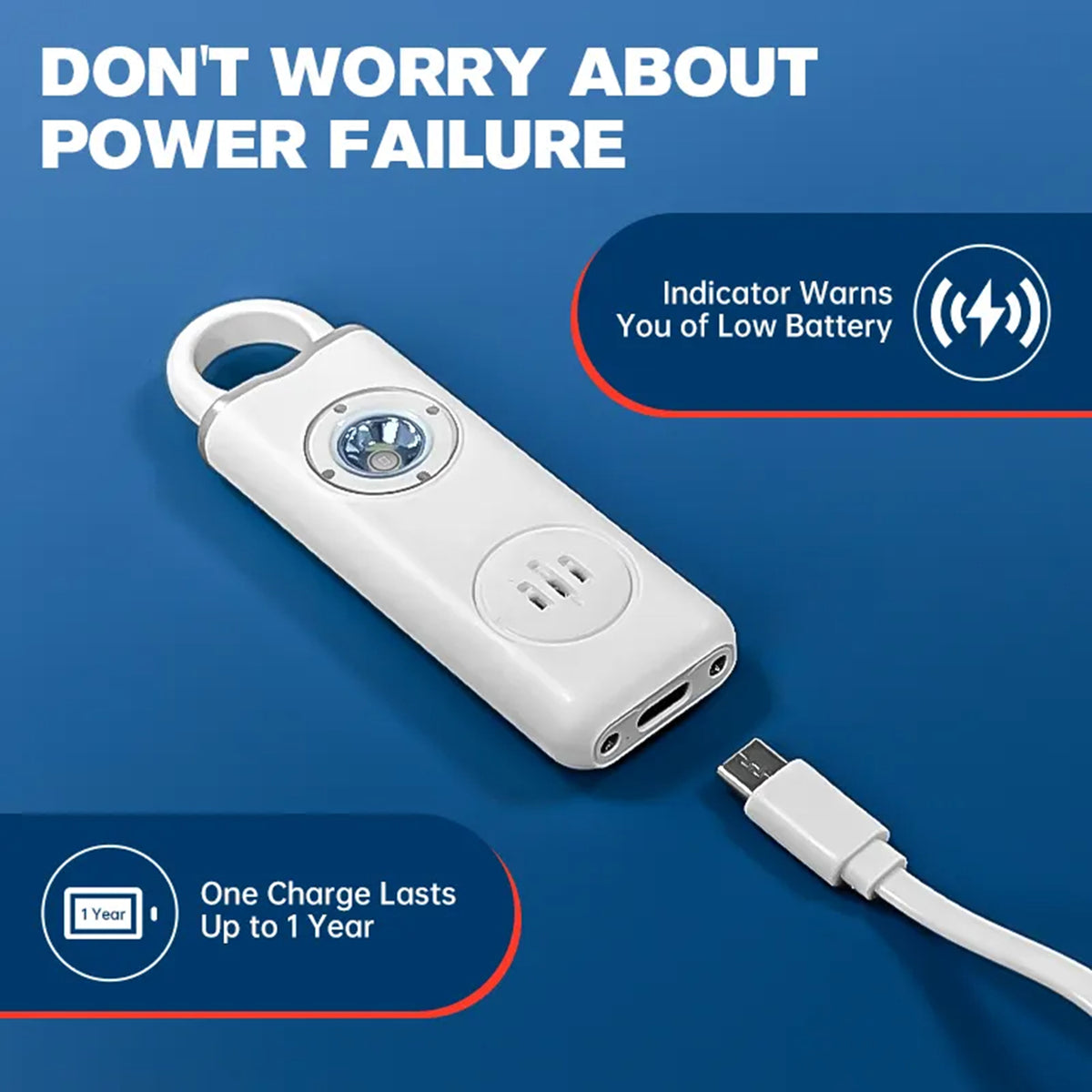 Rechargeable Safety Alarm Keychain with Strobe Light