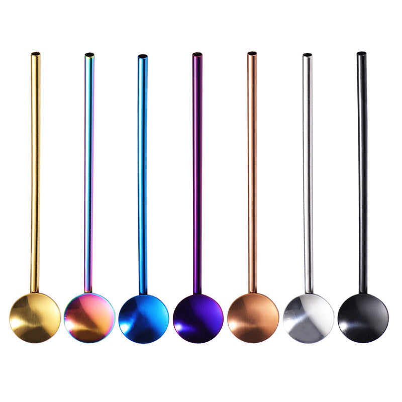 304 Stainless Straw Spoon Drinking Spoon With Straw (Blue & Purple)