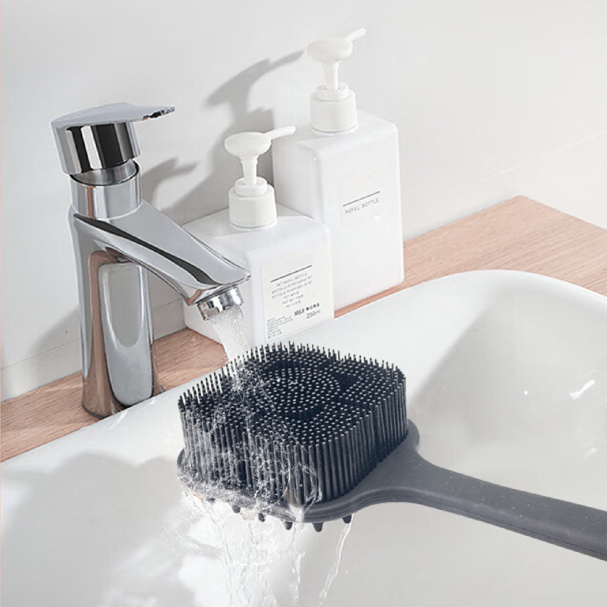 Silicone Square Back Scrubber for Shower Dual Sides Body Scrubber Exfoliator with Long Handle