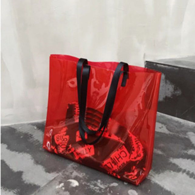13.8x9.9" PVC Transparent Waterproof Tote Bag Clear Shoulder Bag For Shopping Outdoors