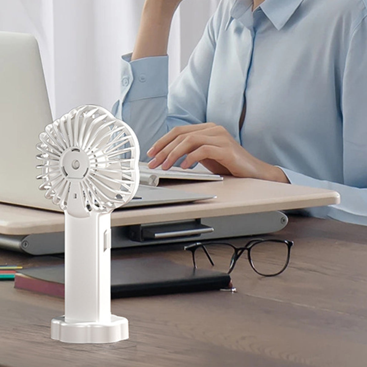 Flower Shape Mini Handheld Fan with Phone Stand