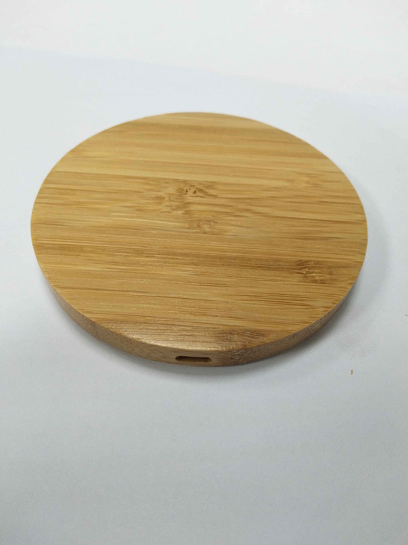3.6'' Dia 10W Bamboo Round Wireless Charger Fast Charging Pad (NO AC Adapter)