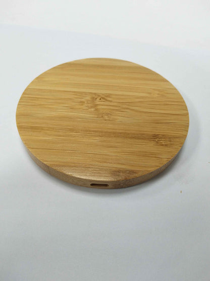 3.6'' Dia 10W Bamboo Round Wireless Charger Fast Charging Pad (NO AC Adapter)