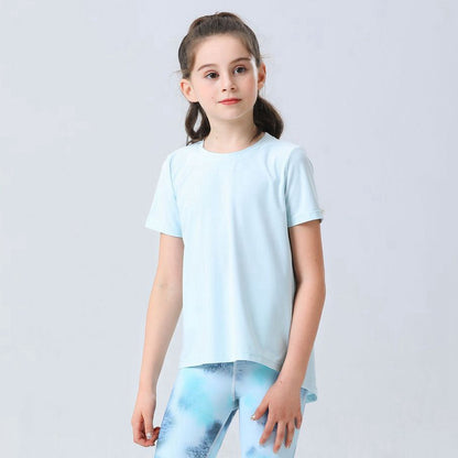 Youth Girls Athletic Ice Touch Breathable Short Sleeve Quick Dry Running Sports T-shirt