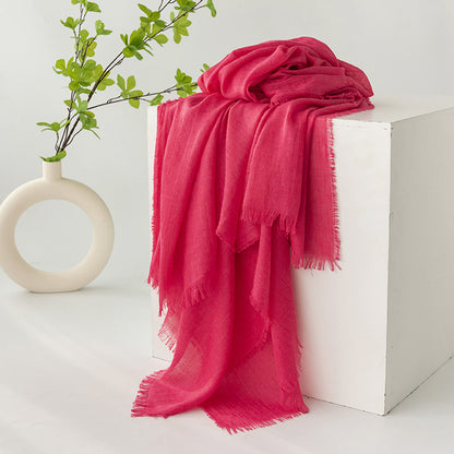 75'' Linen Feeling Scarf Pashmina Shawls Wraps Short Fringed Scarf Long Headscarf - Embroider