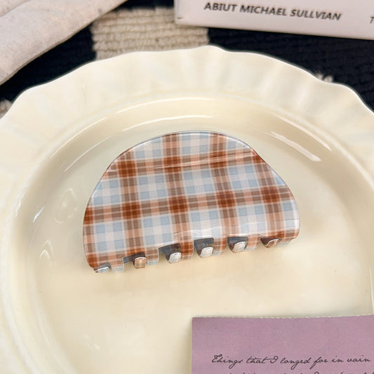Brown-blue Check Pattern Claw Hair Clips