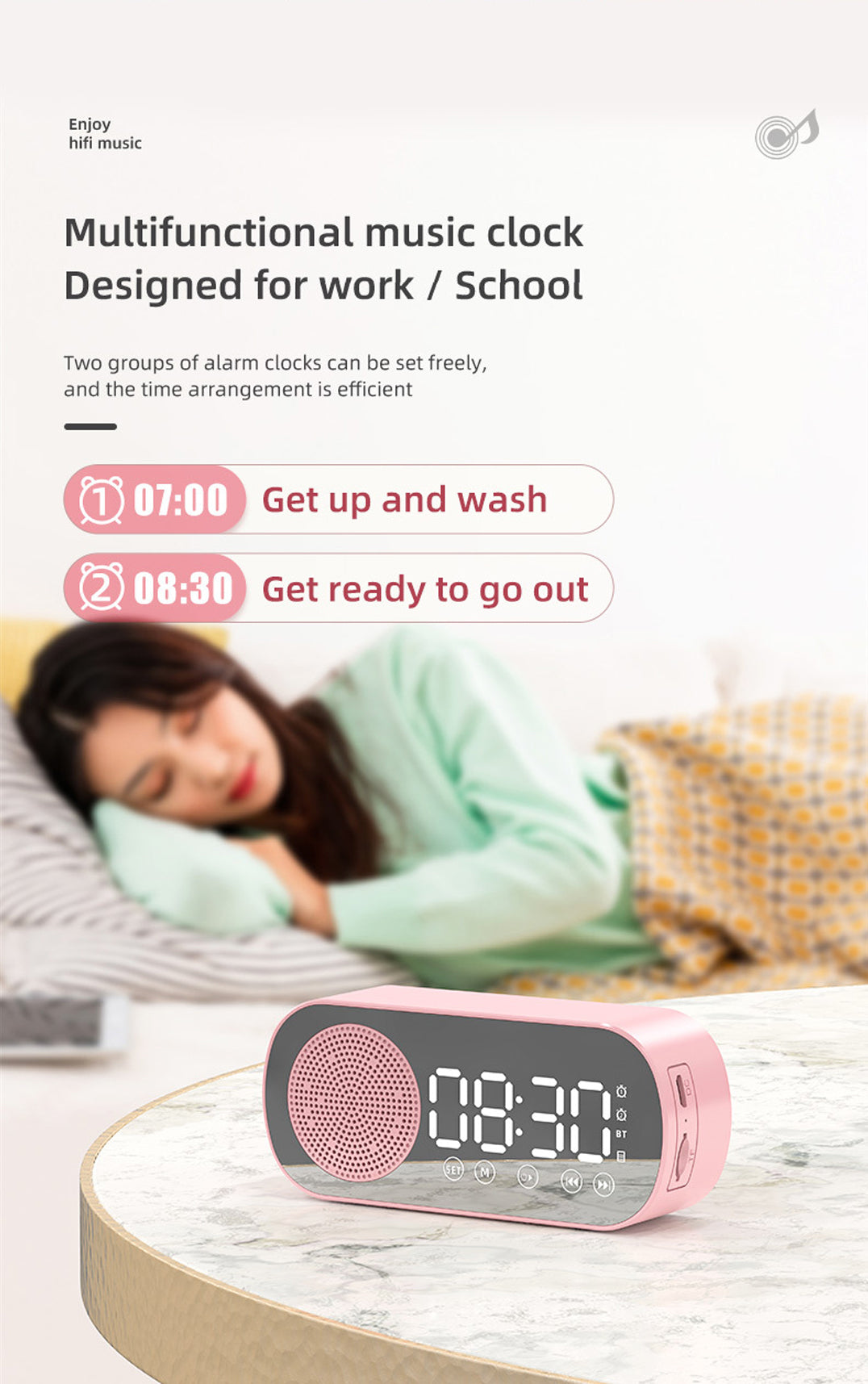 2000 mAh Digital LED Mirror Radio Alarm Clock Wireless Speaker