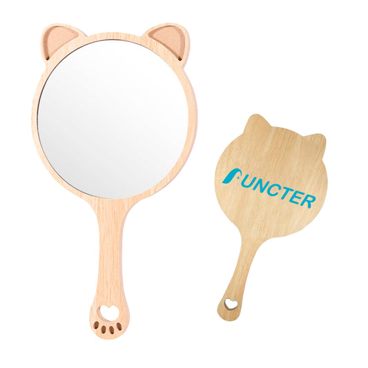Cat Shape Wood Handheld Mirror Makeup Mirror - Size L
