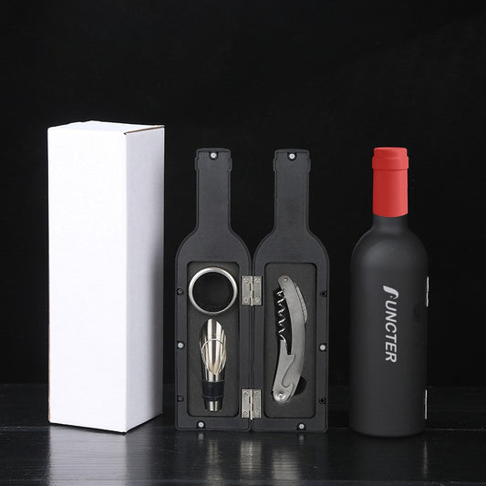 Wine Bottle Shaped Red Neck Corkscrew Set (White Box) -3 Piece