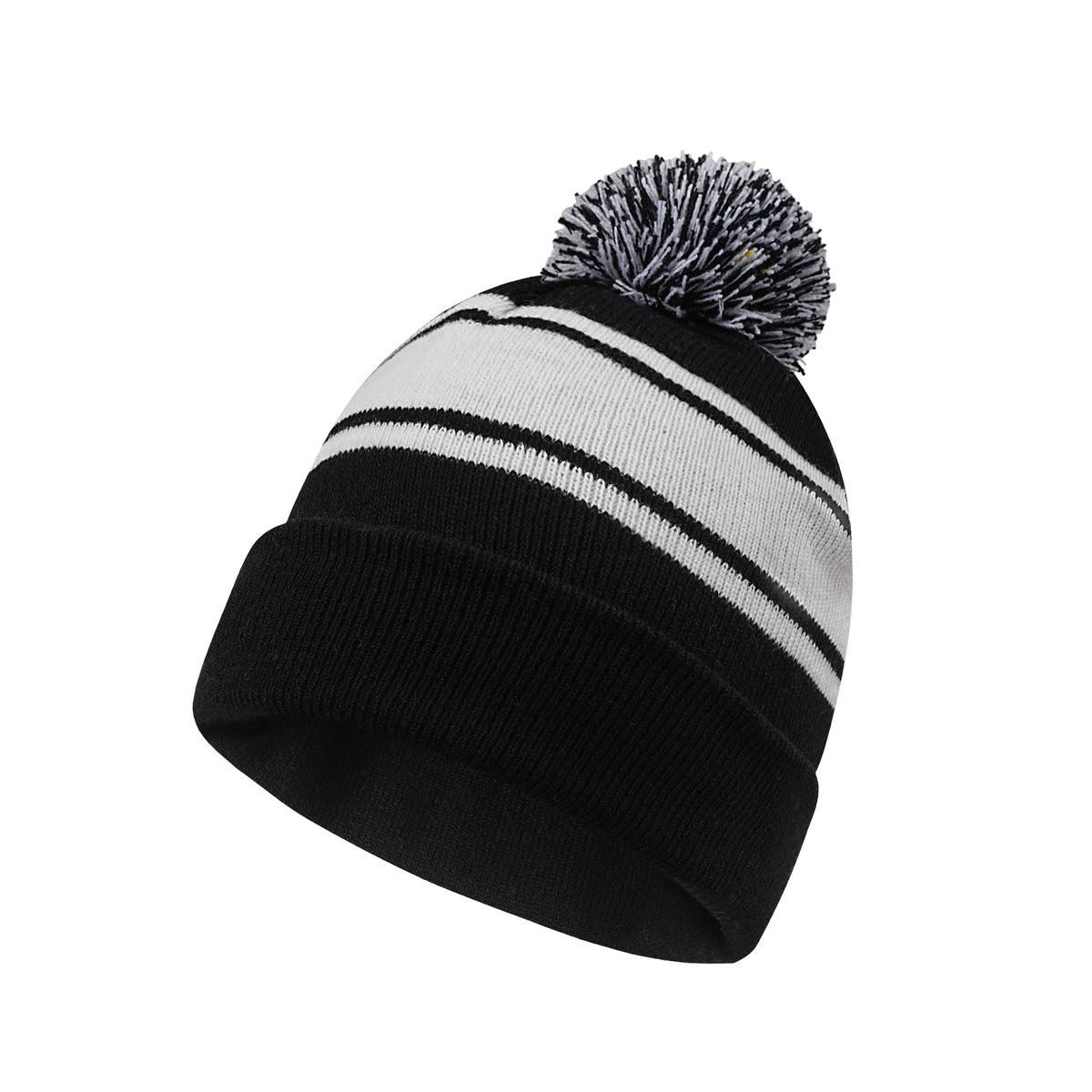 Colorful Striped Knit Hat W/ Pom-pom