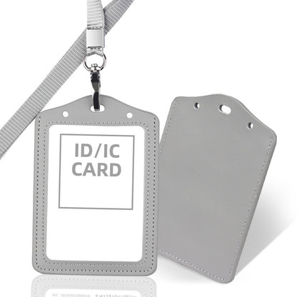 Large Size Leather Vertical ID Card Holder Badge Holder With Lanyard