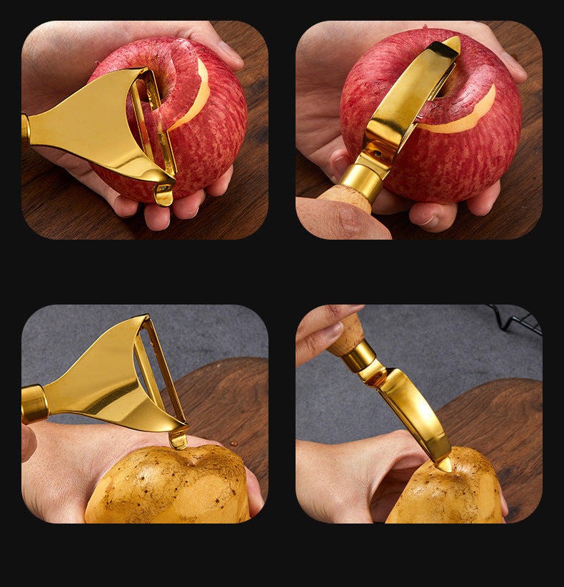 Gold Fruit Peeler With Wood Handle