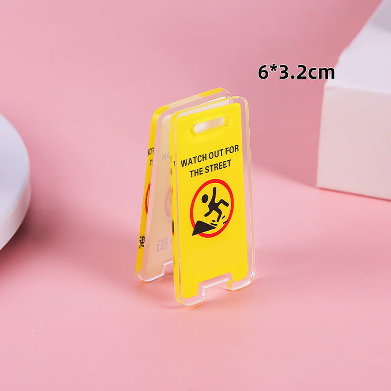 Warning Sign Shaped Acrylic Album Clip Bag Binder Sealing Clip Food Bag Clamp-Two Sides Printing