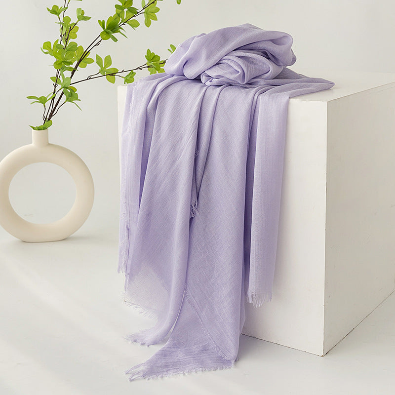 75'' Linen Feeling Scarf Pashmina Shawls Wraps Short Fringed Scarf Long Headscarf - Embroider