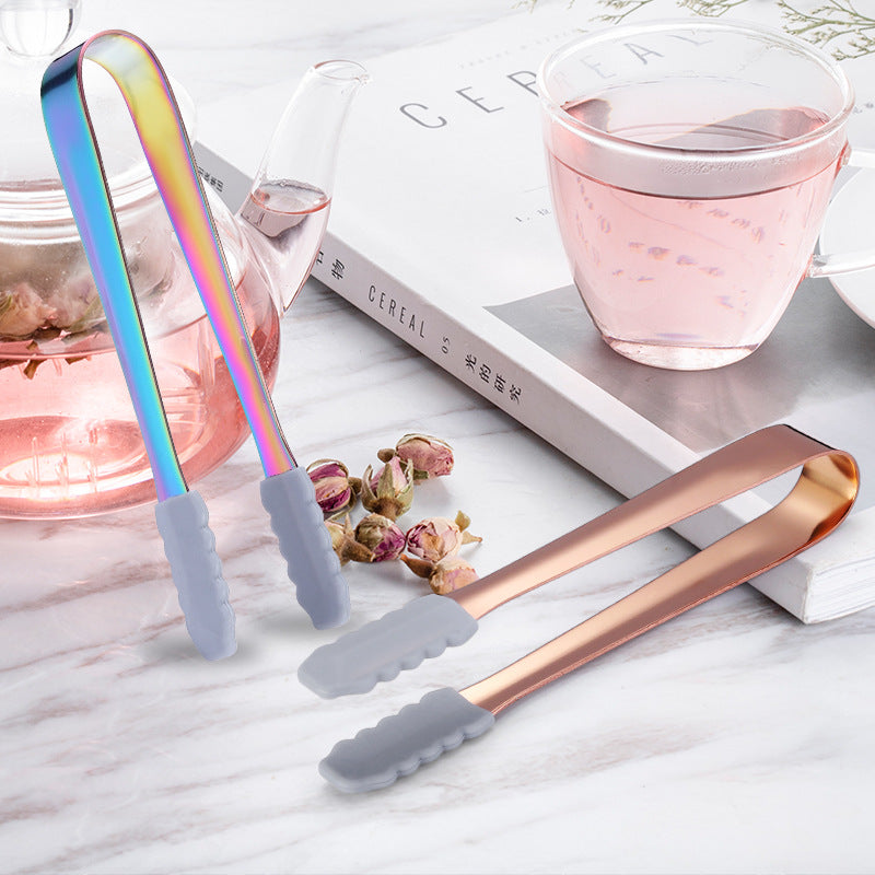 5.1" 304 Stainless Steel Ice Tongs w/Silicone (Gold & Rose Gold & Rainbow & Black)