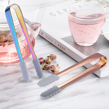 5.1" 304 Stainless Steel Ice Tongs w/Silicone (Gold & Rose Gold & Rainbow & Black)