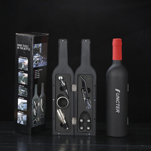 Waiter's Corkscrew Wine Bottle Shaped Red Neck Corkscrew Set (Colorful Box) -5 Piece