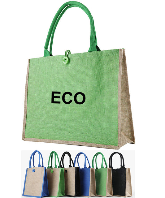 Burlap Tote Bags W/ A Button