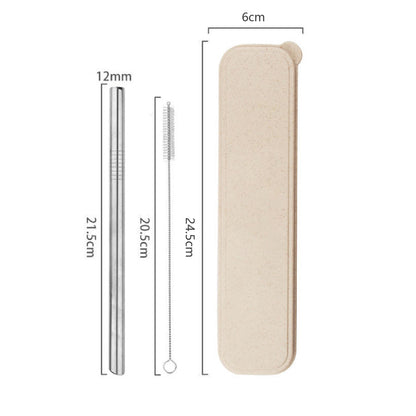 2-Piece 304 Stainless Steel Bubble Tea Straw Cutlery Set Wheat Box