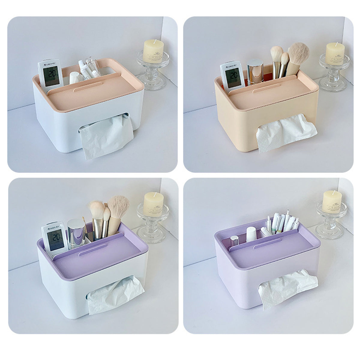 Tissue Box Organizer Cover Holder with Storage Napkin Tissue Box Holder with Remote Control