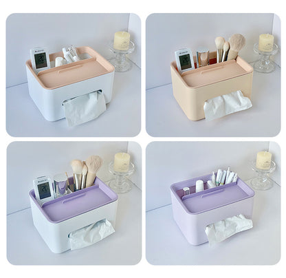 Tissue Box Organizer Cover Holder with Storage Napkin Tissue Box Holder with Remote Control