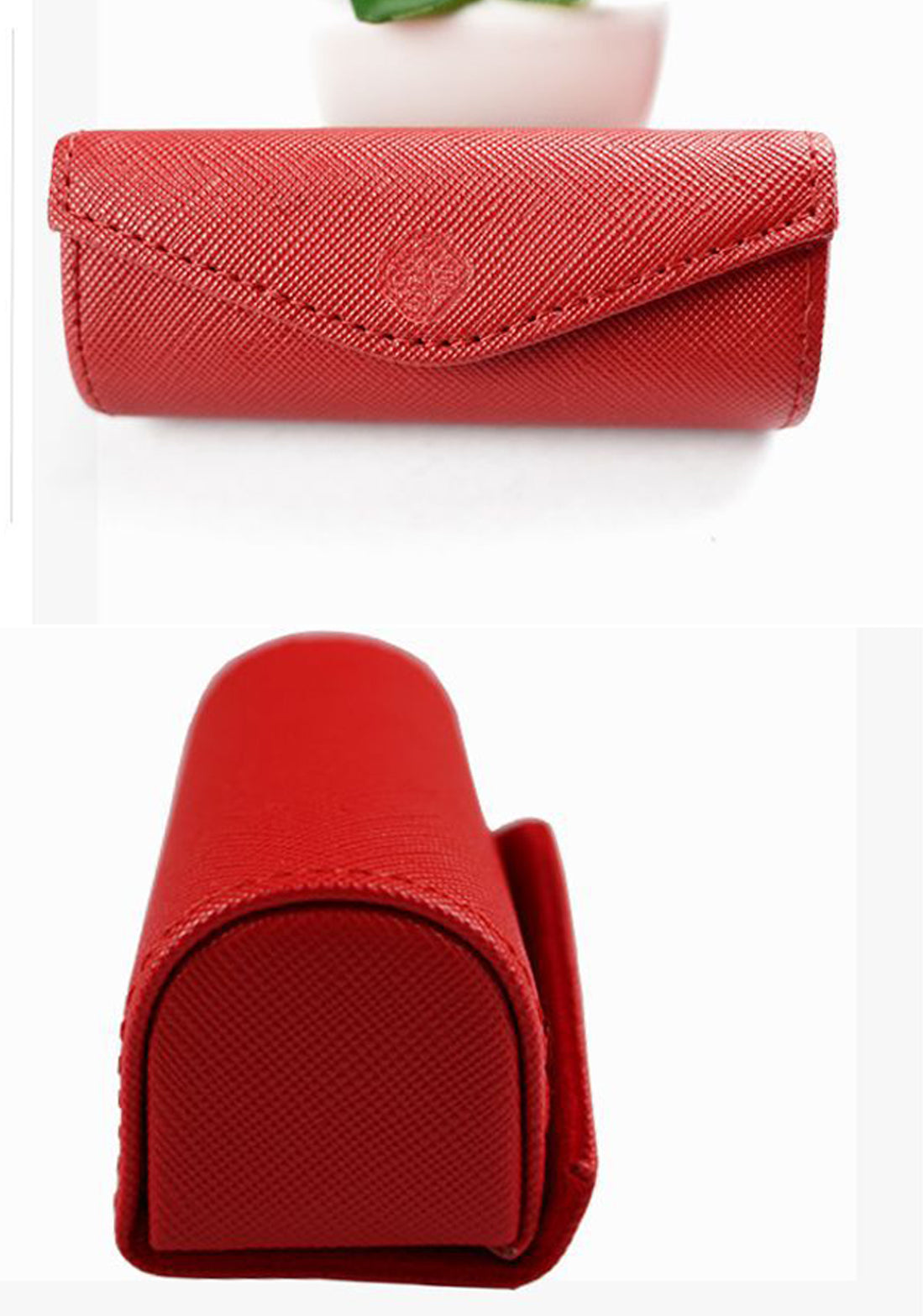 PU Leather Magnetic Buckle Makeup Bag Handle Bag Lipstick Storage Pouch W/Square Mirror