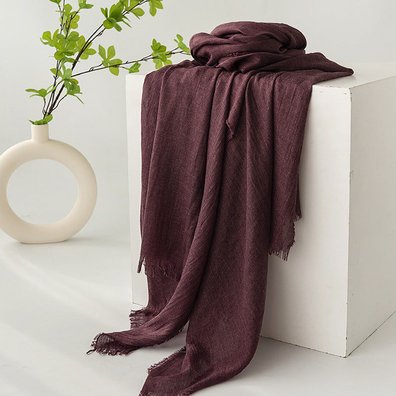 75'' Linen Feeling Scarf Pashmina Shawls Wraps Short Fringed Scarf Long Headscarf - Woven Label