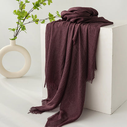 75'' Linen Feeling Scarf Pashmina Shawls Wraps Short Fringed Scarf Long Headscarf - Woven Label
