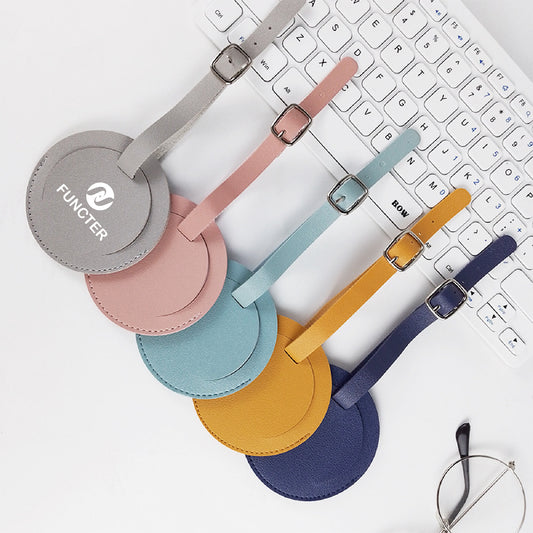 PU Leather Luggage Tag for Travel Business Trip Circle Luggage Tag