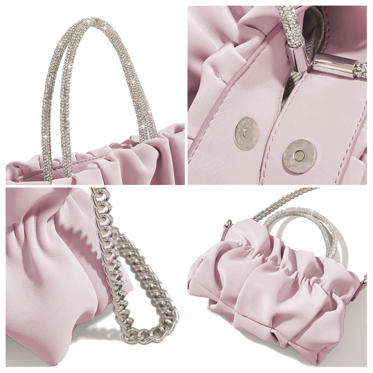 Mini PU Rhinestone Handle Soft Leather Handbags Crossbody Bag
