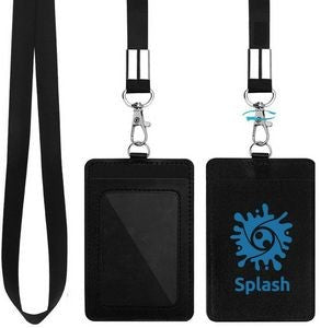 PU Leather ID Badge Card Holder With Lanyard