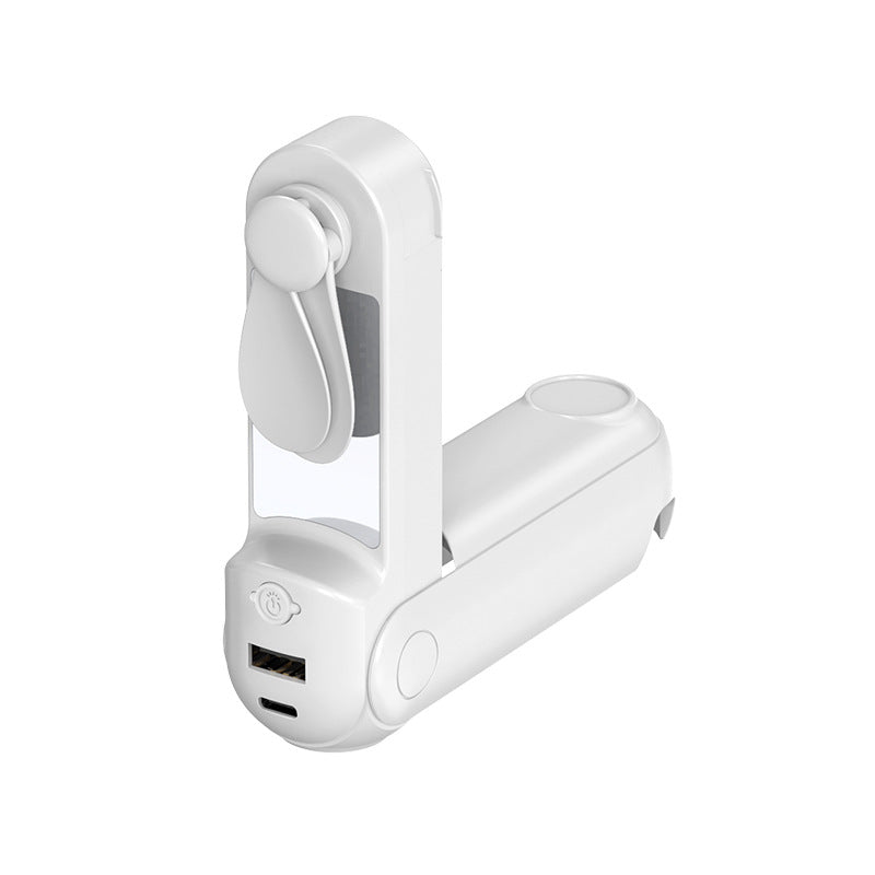 5" 1 Mini Portable USB Handheld Fan With Power Bank Feature W/ Stand Holder, Mirror, Flashlight