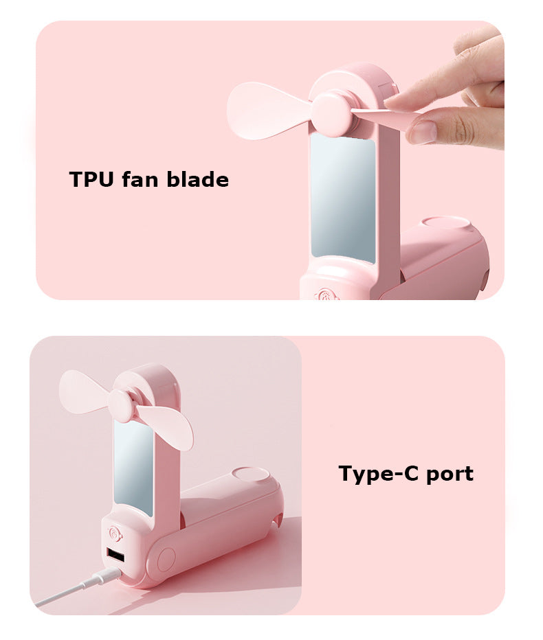 5" 1 Mini Portable USB Handheld Fan With Power Bank Feature W/ Stand Holder, Mirror, Flashlight