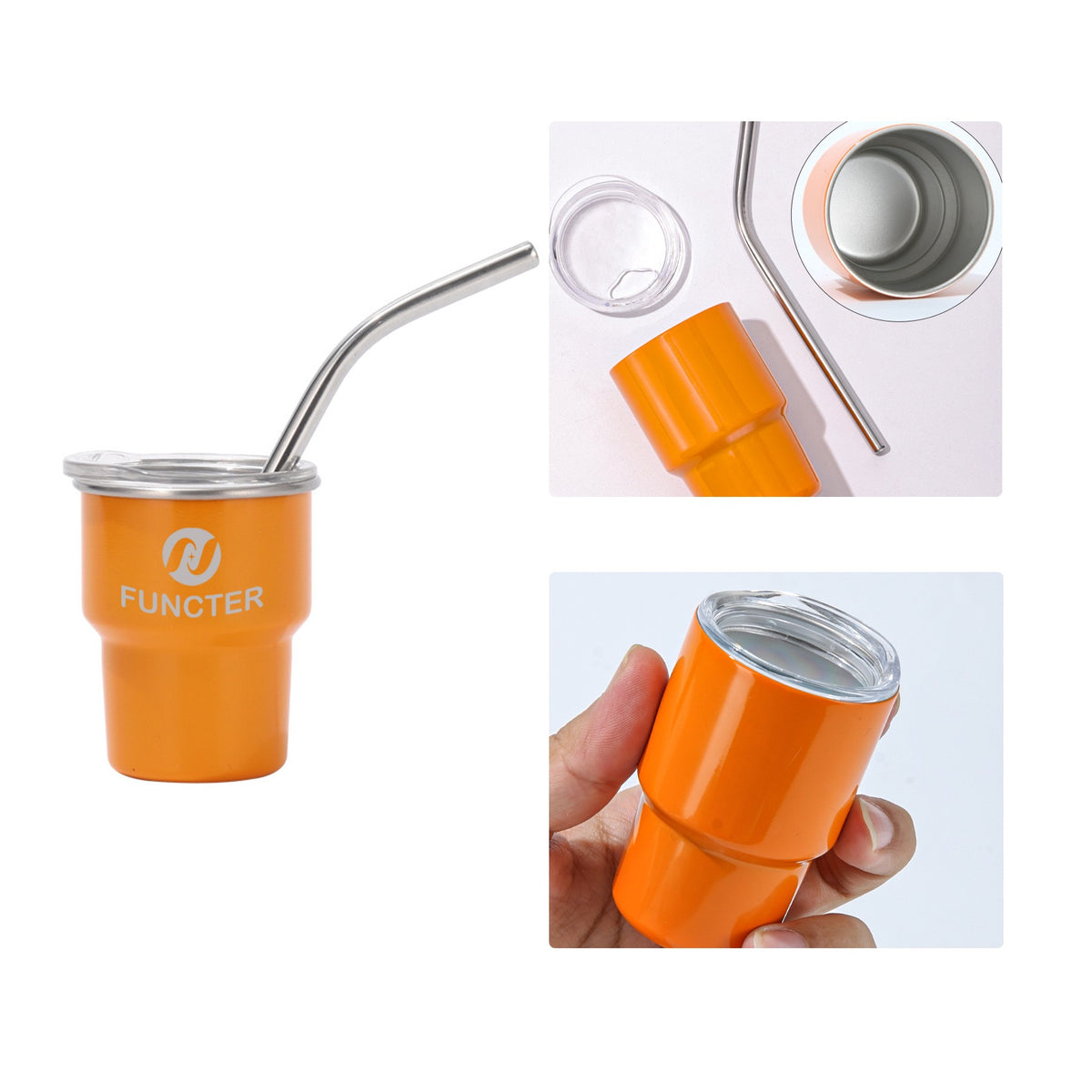 Stainless Steel Laser Engraved Mini Tumbler W/ Straw 2 oz.