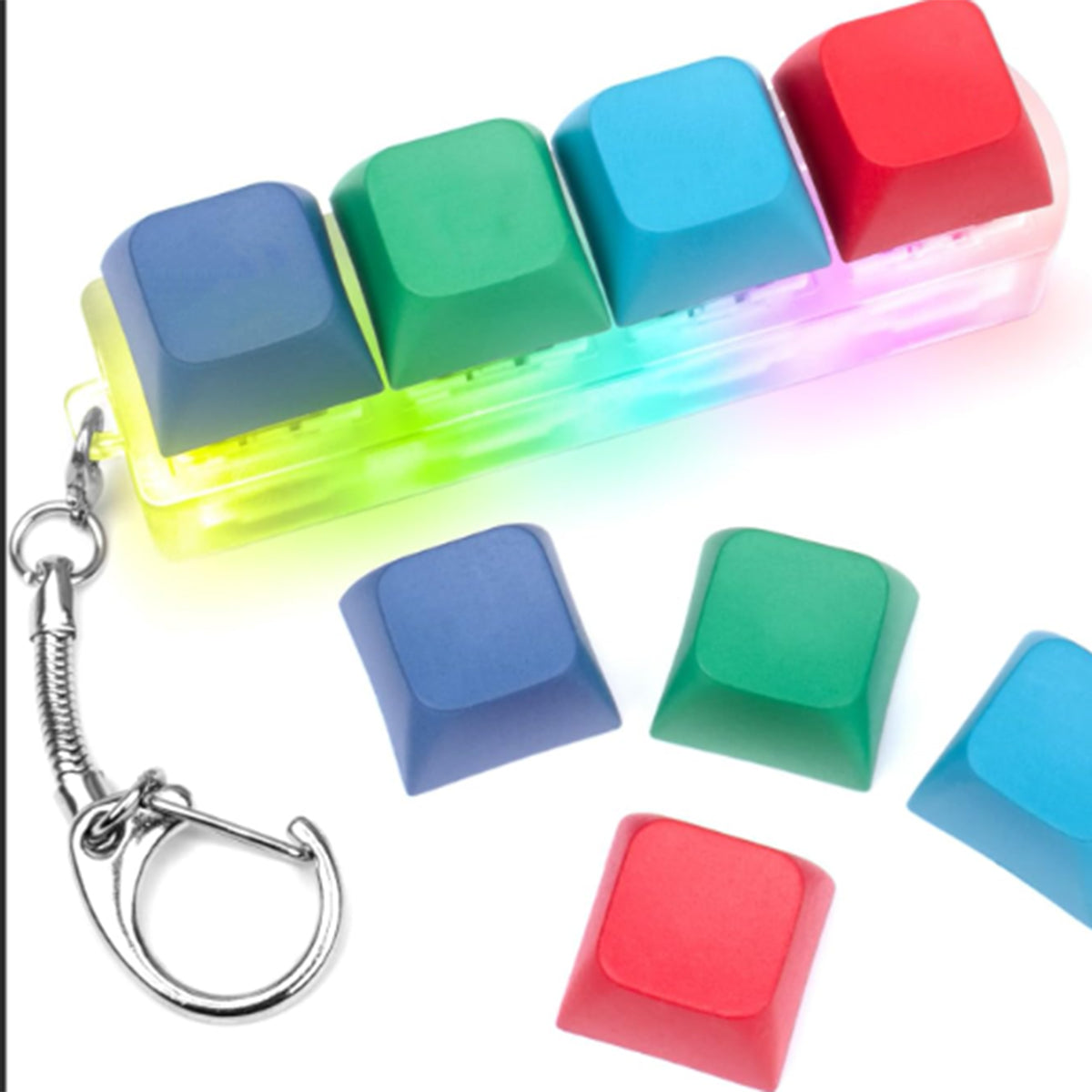 One Line Colorful LED Light Four Key Keyboard Fidget Toy Keyboard Clicker Keychain