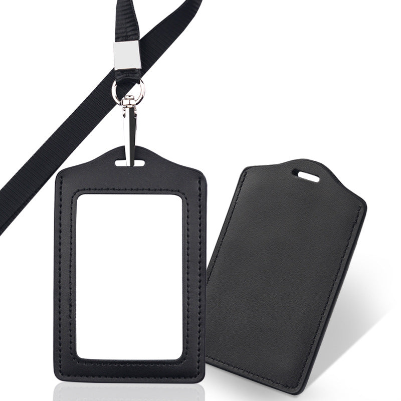 Leather Vertical ID Badge Card Holder With Lanyard